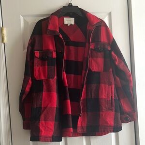 Lucky Brand Red and Black Checkered Shirt Jacket